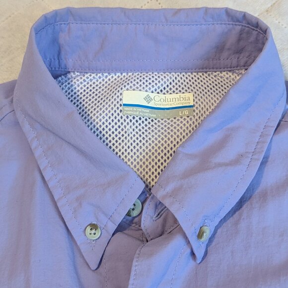 Columbia PFG Bahama II Long Sleeve Omni-Shade Button-Up Shirt Blue Size Large - Picture 5 of 16